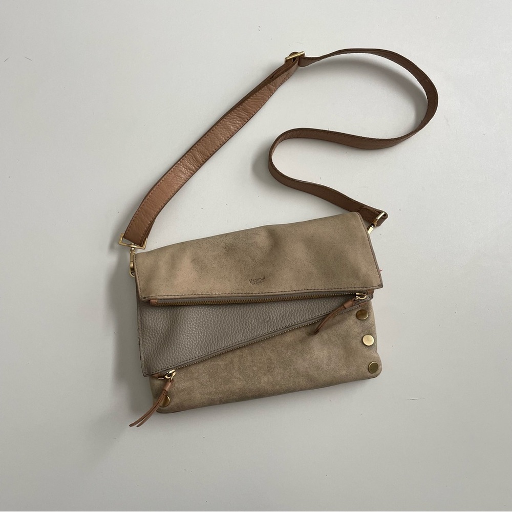 Hammitt Purse Dillon Crossbody Clutch Convertible Leather Pockets Taupe Beige